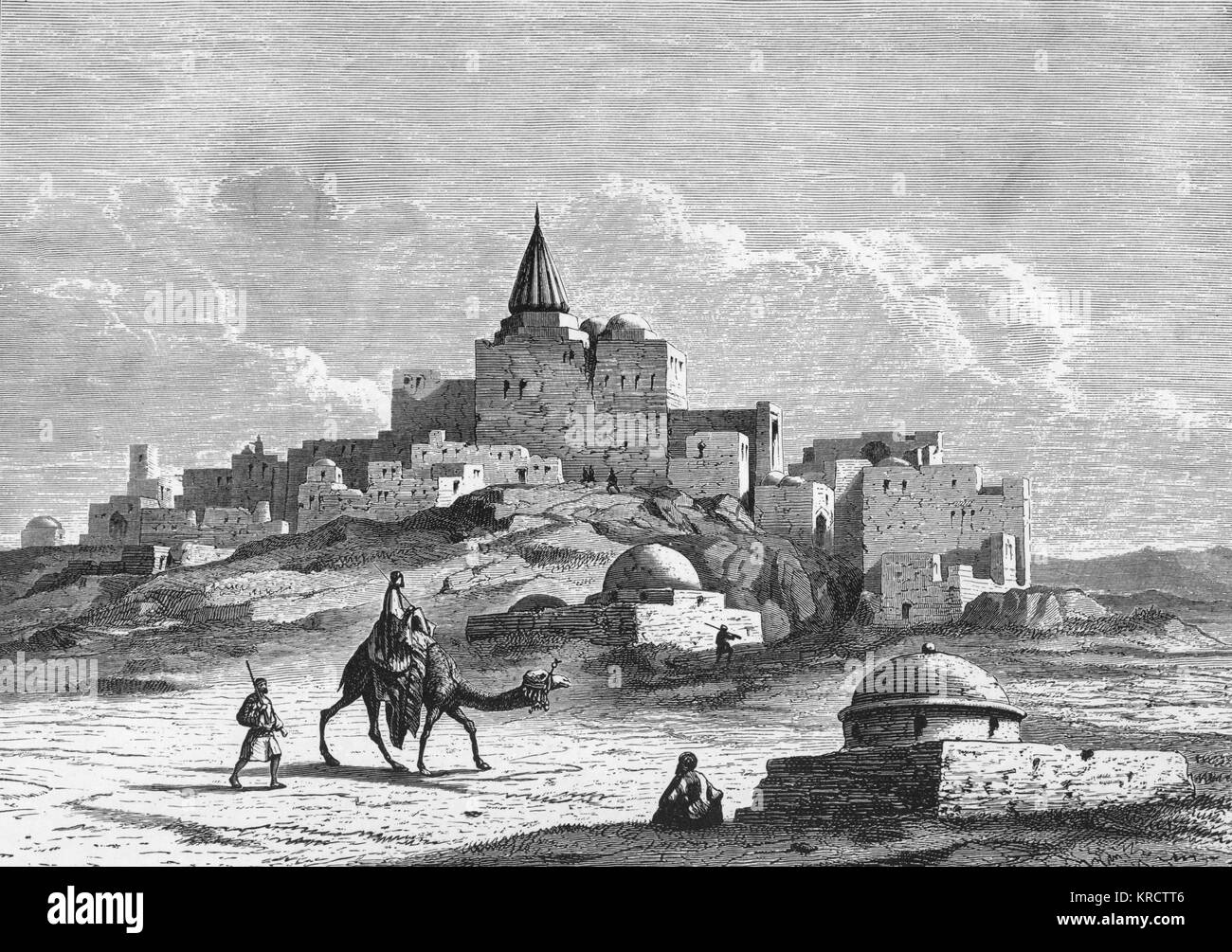 The Mound (Tell) of Nebi Yunus at Nineveh. A mosque now stands on this artificially constructed hill, close to the site of the Arsenal of Esarhaddon and 'Tomb of Jonah' Date: circa 1880 Stock Photo