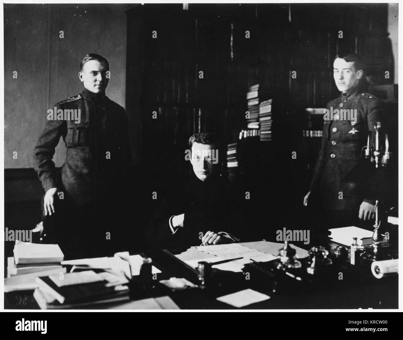 ALEKSANDR FYODOROVICH KERENSKY Russian Revolutionary leader with two of his assistants in 1917 Date: 1881 - 1970 Stock Photo