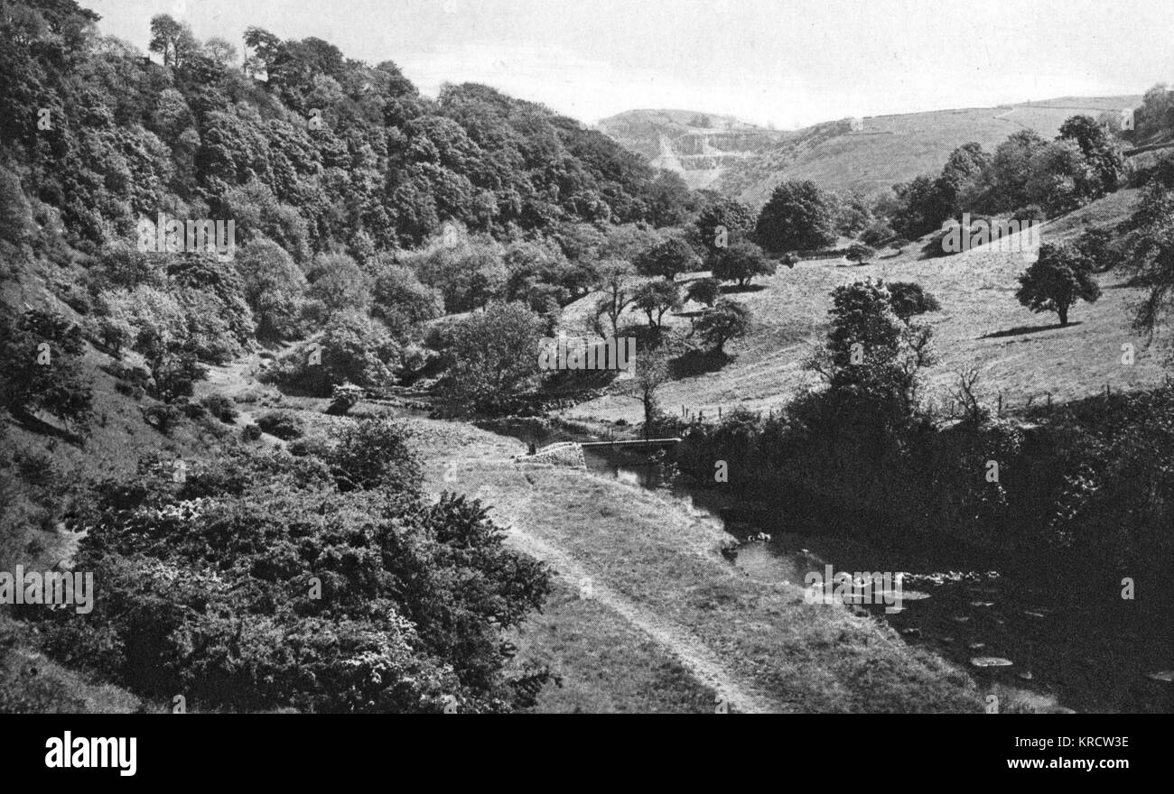 View of Chee Dale in the Peak District of Derbyshire. Date: circa 1920 Stock Photo