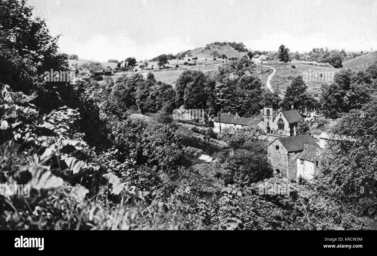 View of Millers Dale, a village in the Derbyshire Peak District. Date: circa 1920 Stock Photo