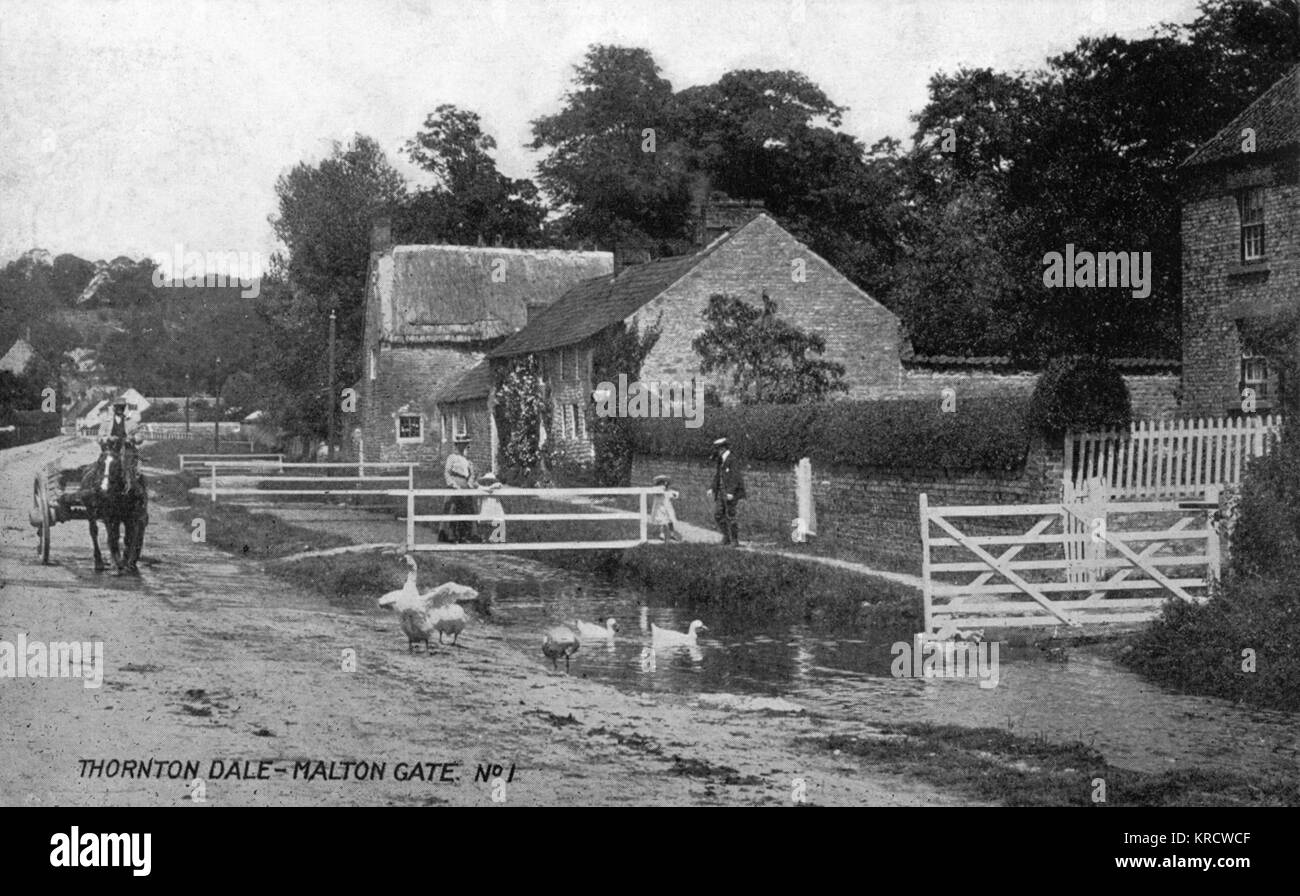 Scene at Malton Gate, Thornton Dale (Thornton-le-Dale), near Pickering, North Yorkshire. Date: circa 1910 Stock Photo