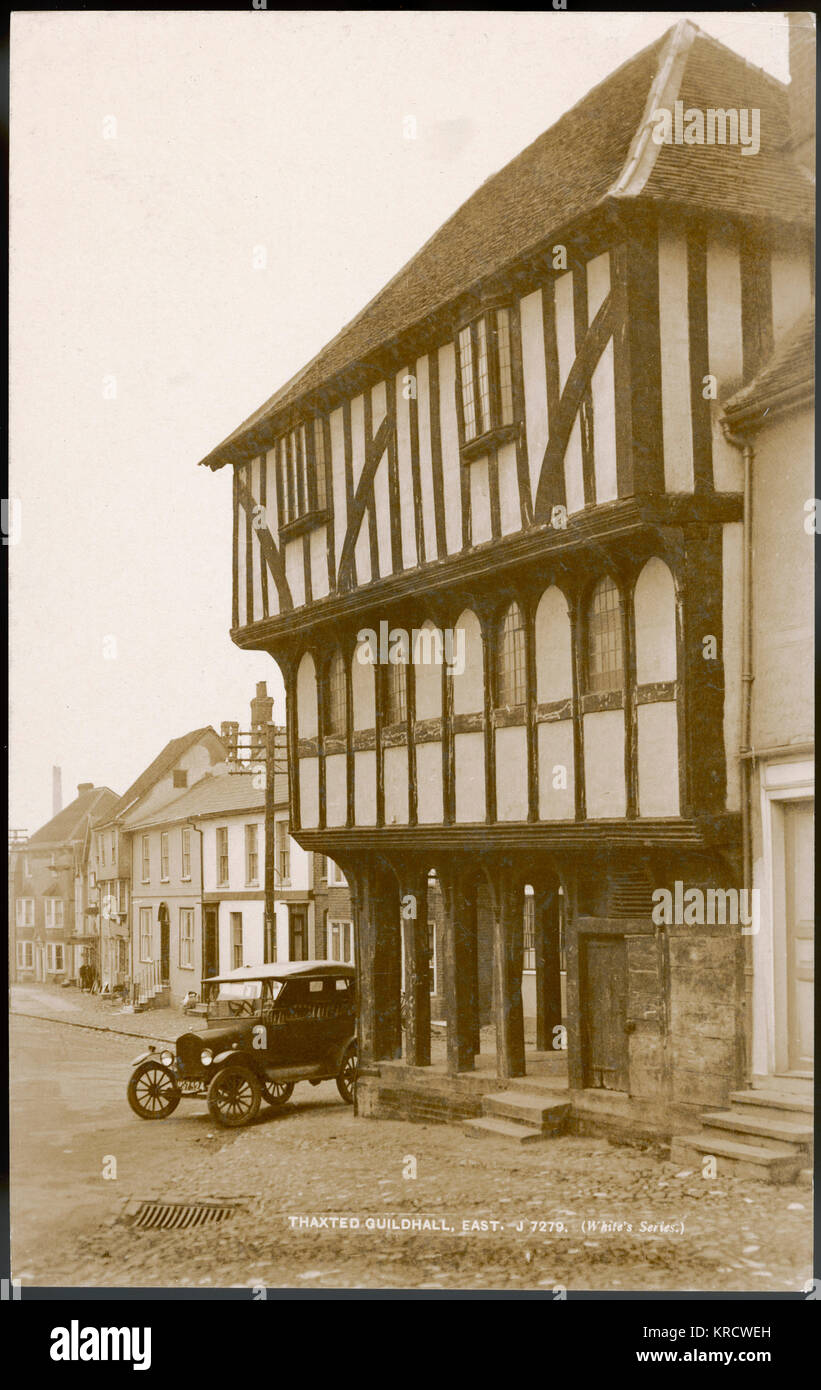 Built over six hundred years ago, the Guildhall in Thaxted, Essex continues to represent the civic life of the town and is still in daily use. Date: circa 1910 Stock Photo