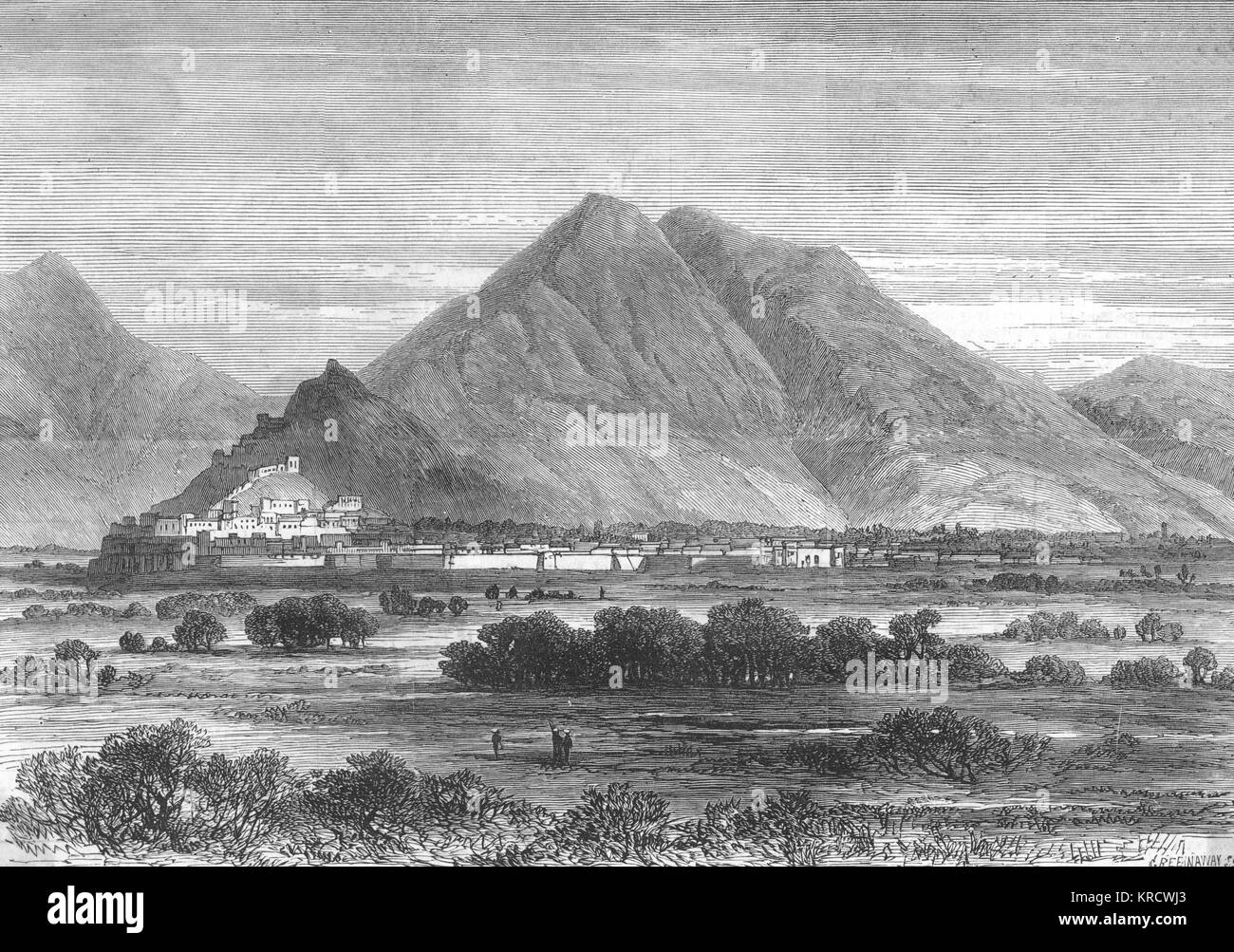 Kabul, capital of Afghanistan, then under the rule of Sher Ali, shortly before the 2nd Afghan War. Date: 1878 Stock Photo