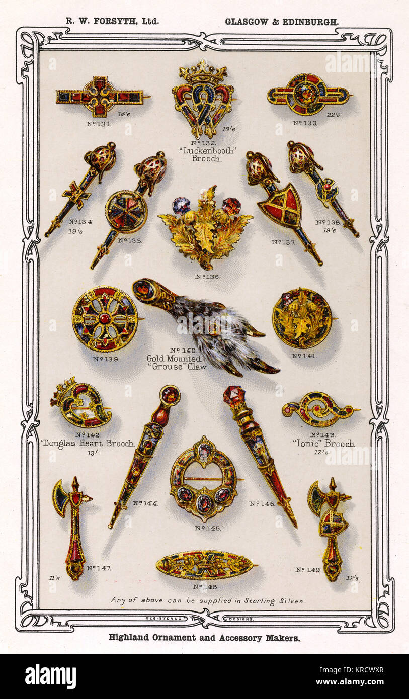 A selection of Highland costume brooches Date: circa 1902 Stock Photo