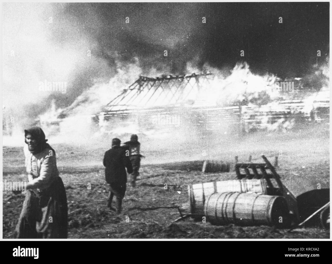 A Ukrainian village is burnt  to the ground by the Nazis.         Date: July 1941 Stock Photo
