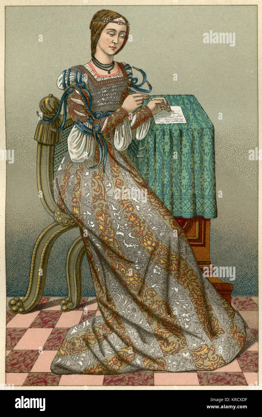 A lady writing a letter.         Date: 16th century Stock Photo