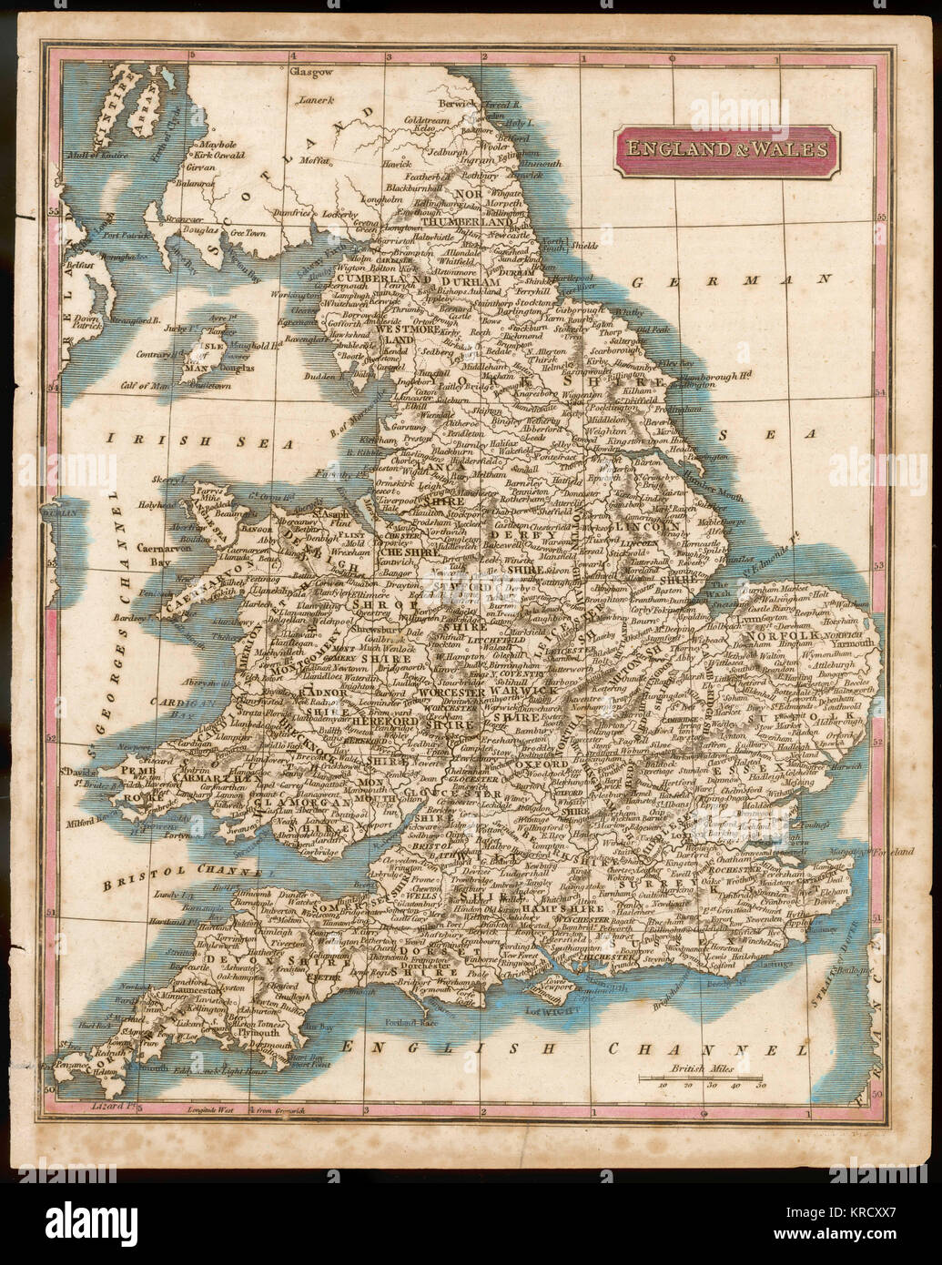ENGLAND AND WALES Hand coloured engraving.        Date: Circa 1809 Stock Photo