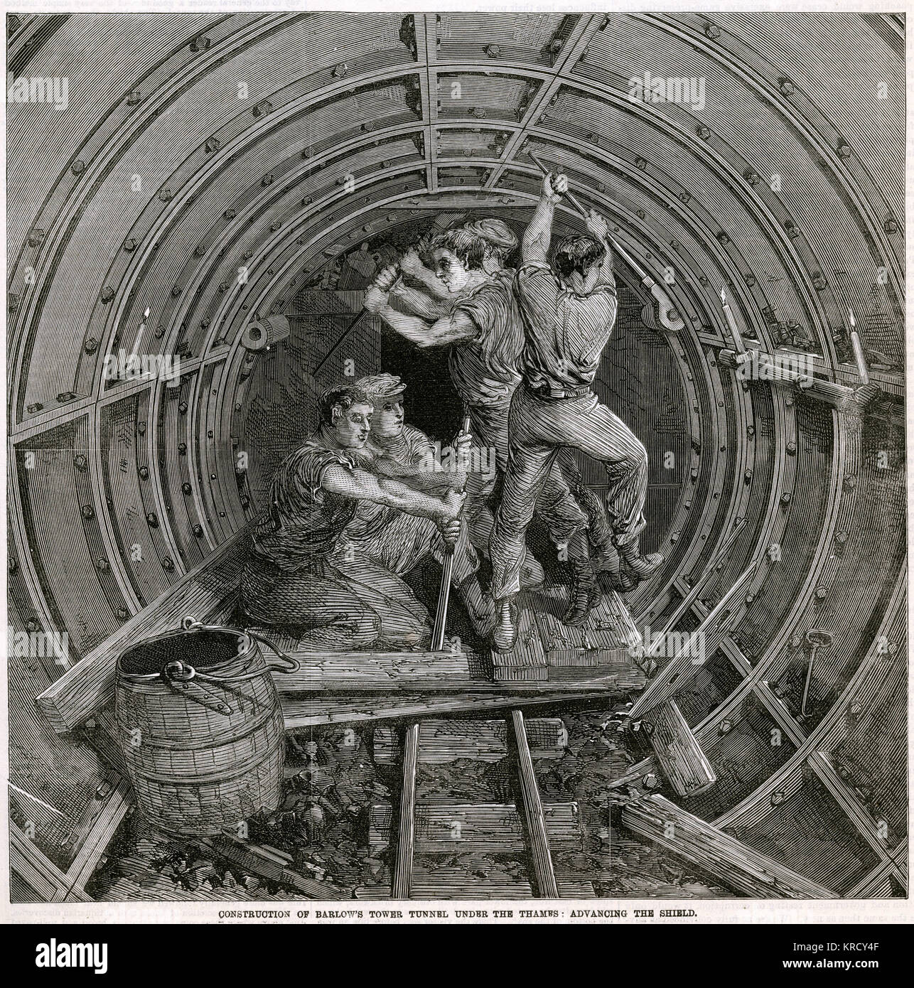 Construction of Barlow's Tower Tunnel under the Thames 1869 Stock Photo
