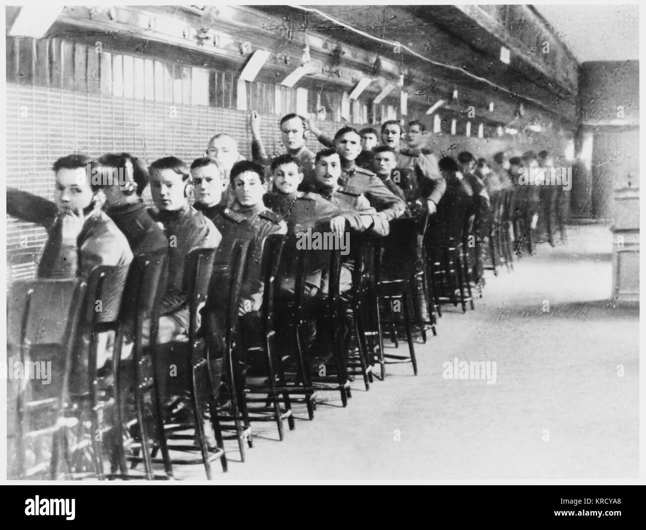 Workers at a telephone  exchange in Russia         Date: 1917 Stock Photo