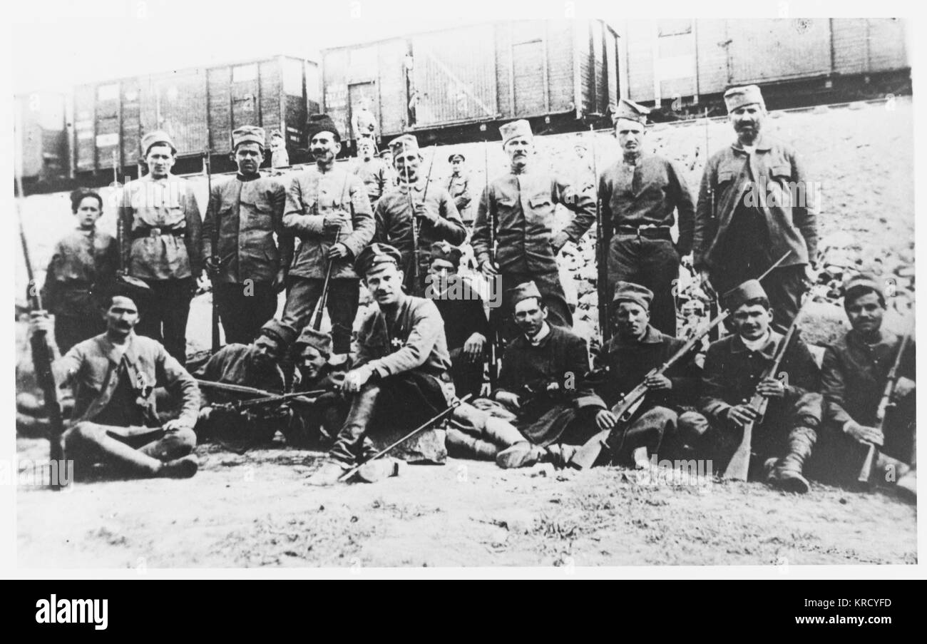 Czech forces under general  Gaida fight the Red Army in  the Urals.        Date: 1918 Stock Photo