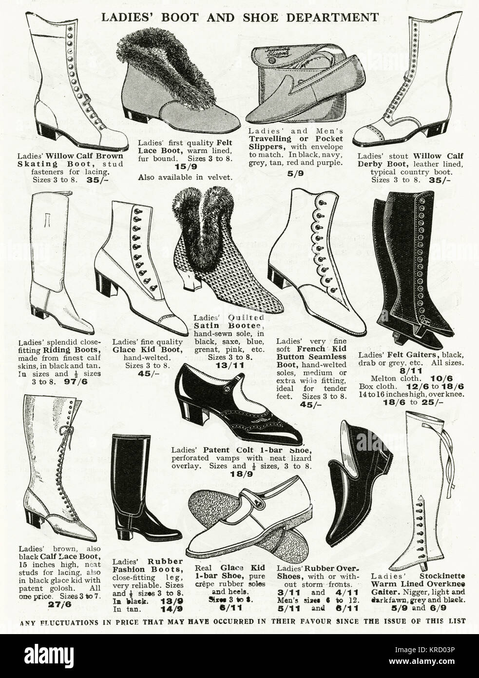 A Variety of ladies boots 1926 Stock Photo