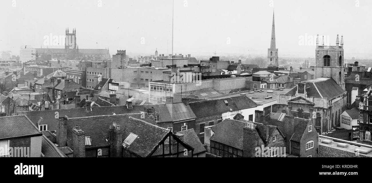 A panoramic view across the rooftops of Worcester, Worcestershire Date ...