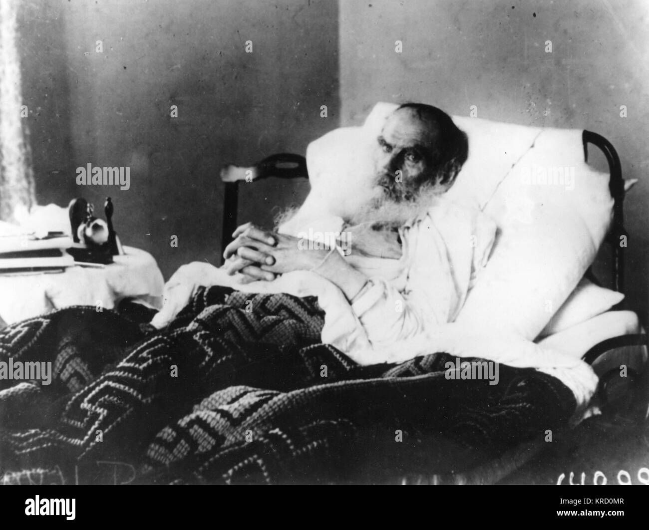 The Russian writer, Leo Tolstoy, on his deathbed at Astapovo. Date