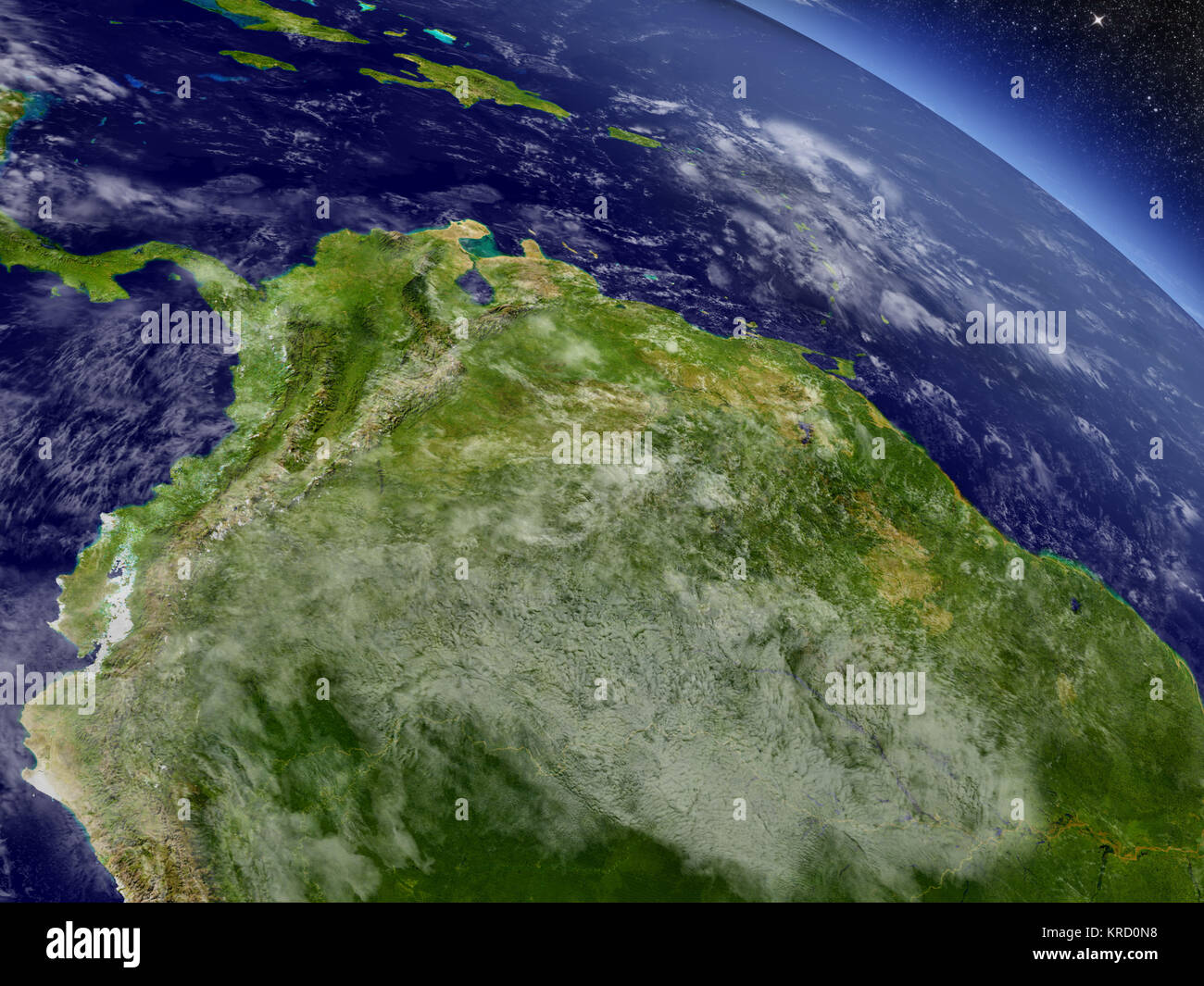 Colombia and Venezuela from space Stock Photo
