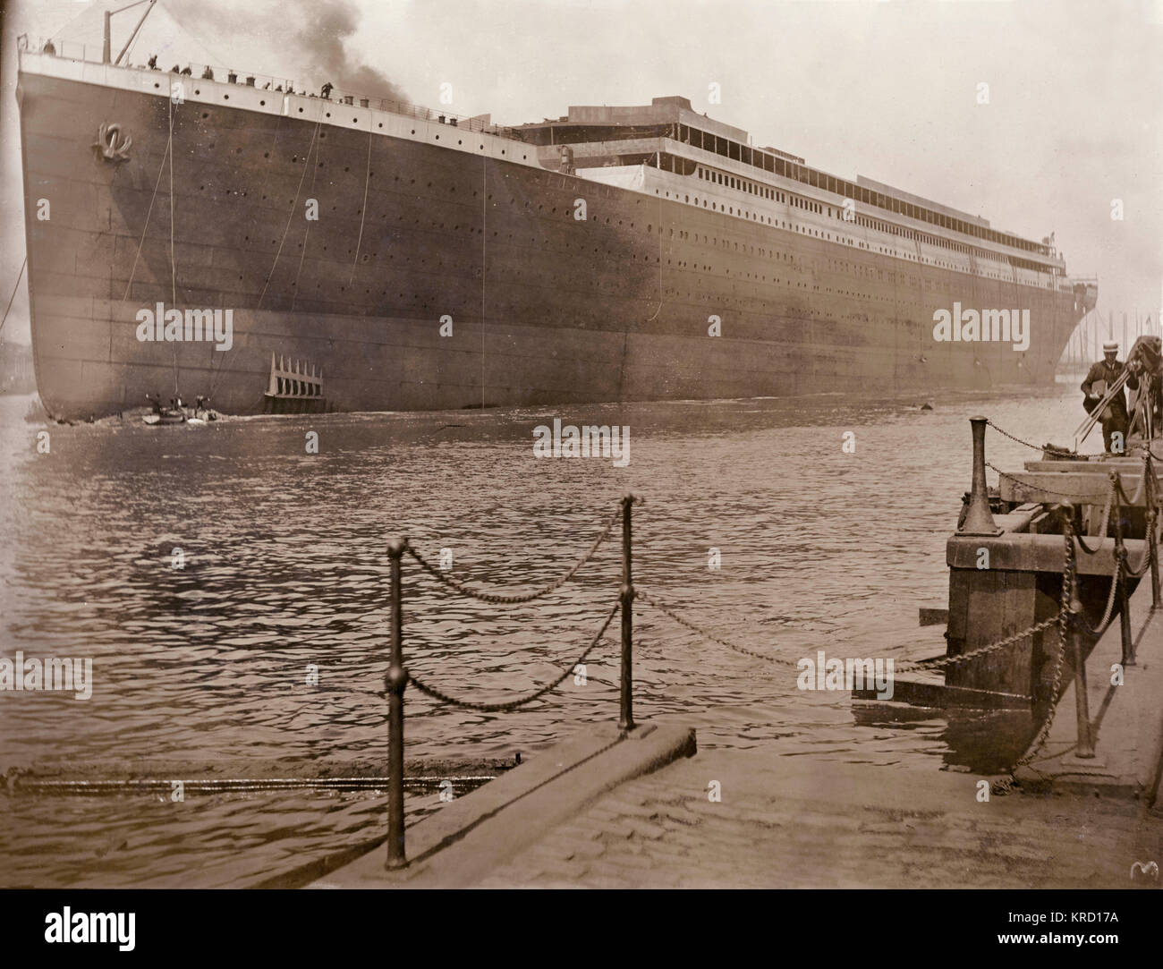 Launch of the ill fated Titanic -- at the time the largest vessel in the world.      Date: 1911 Stock Photo