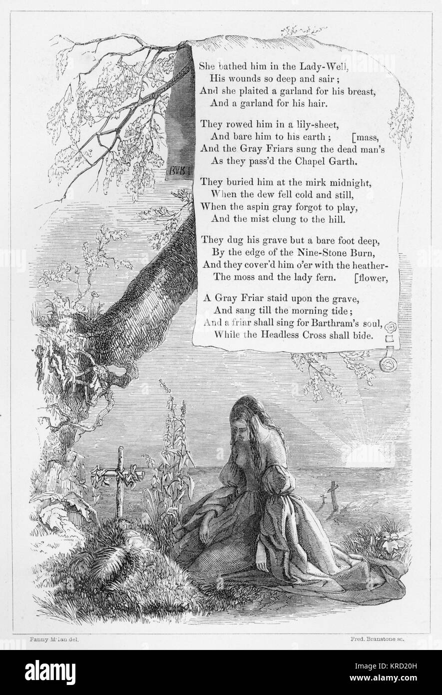 BARTHRAM'S DIRGE.  British ballad by Robert Surtees (1779-1834)  Telling the story of a womans mourning for her murdered lover.     Date: 1853 Stock Photo