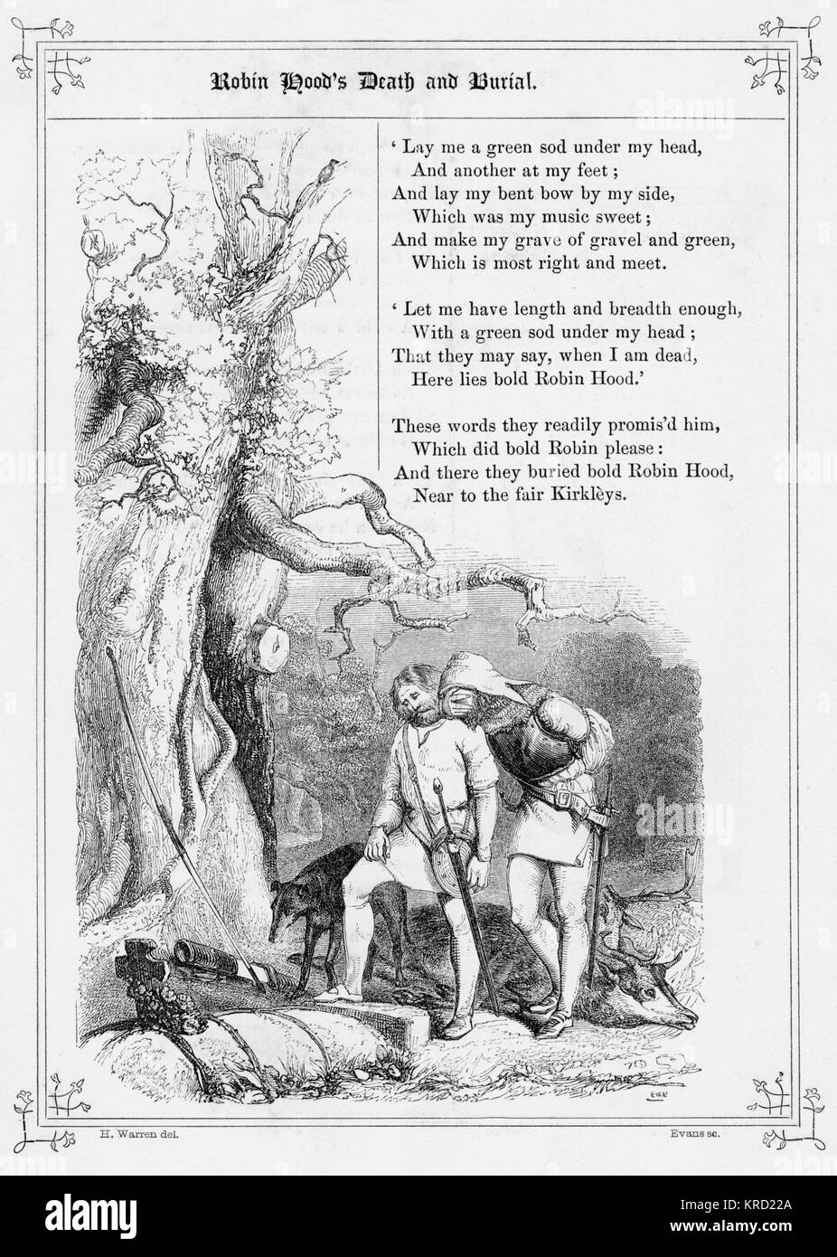 ROBIN HOODS DEATH AND BURIAL.  British ballad and one of the oldest existing tales of Robin Hood.  The final resting place of Robin Hood.     Date: 1853 Stock Photo