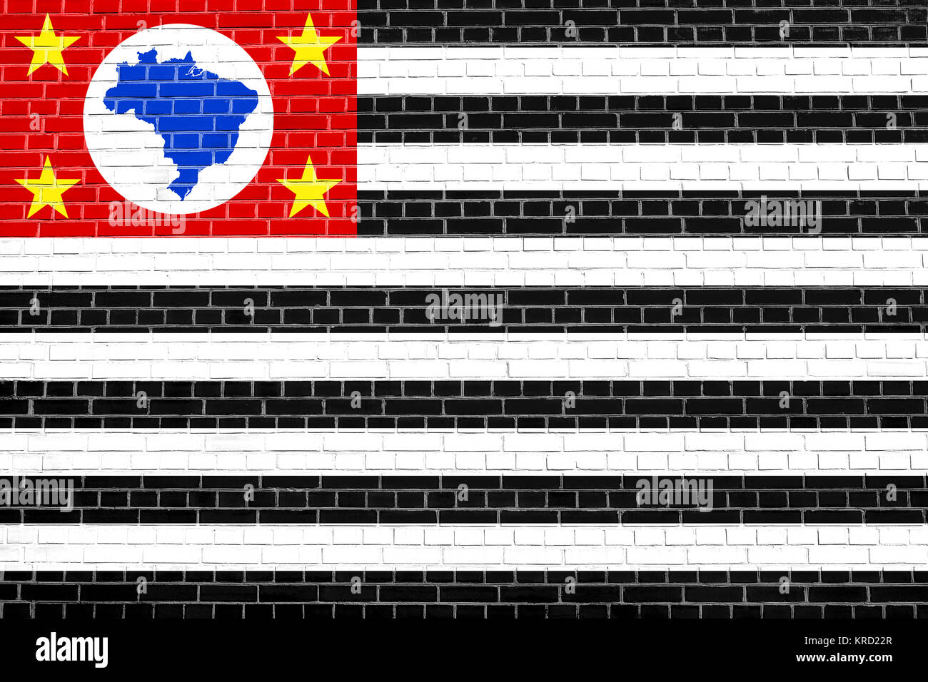 Sao Paulo, Brazil state flag on brick wall texture Stock Photo