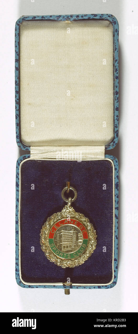 Medal of the Celanese Sports Club, an occupational club run by the employees of the British Celanese chemical company at Spondon, Derbyshire.       Date: 20th century Stock Photo