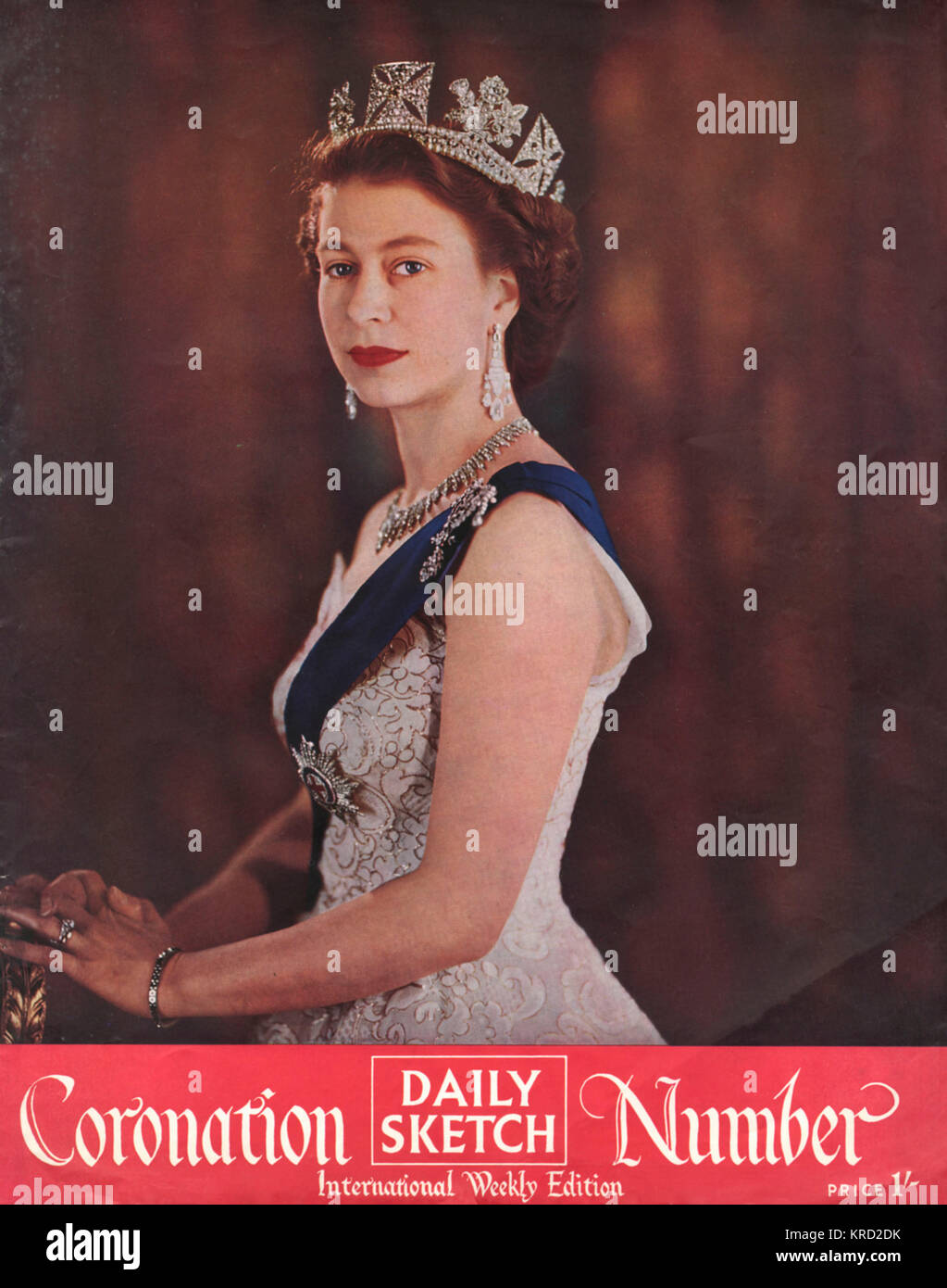 Front cover of The Daily Sketch Coronation Number featuring a portrait of the new monarch, Queen Elizabeth II.     Date: 1953 Stock Photo