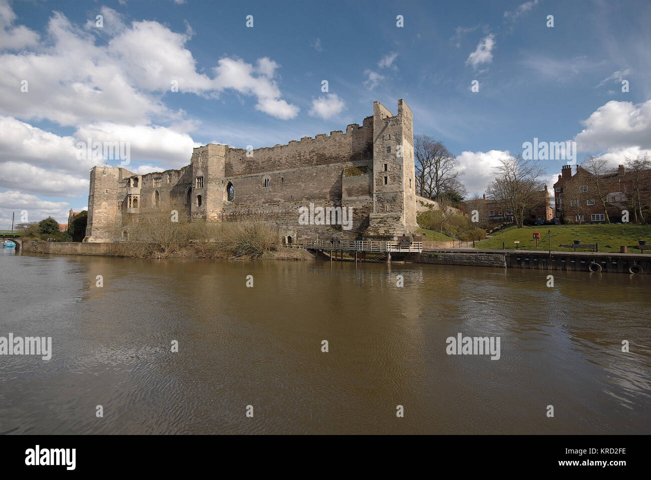 View of Newark Castle, Newark-on-Trent, Nottinghamshire, from across the river.  The building was reconstructed in the early 13th century, and King John of England died there on the night of 18 October 1216. Stock Photo