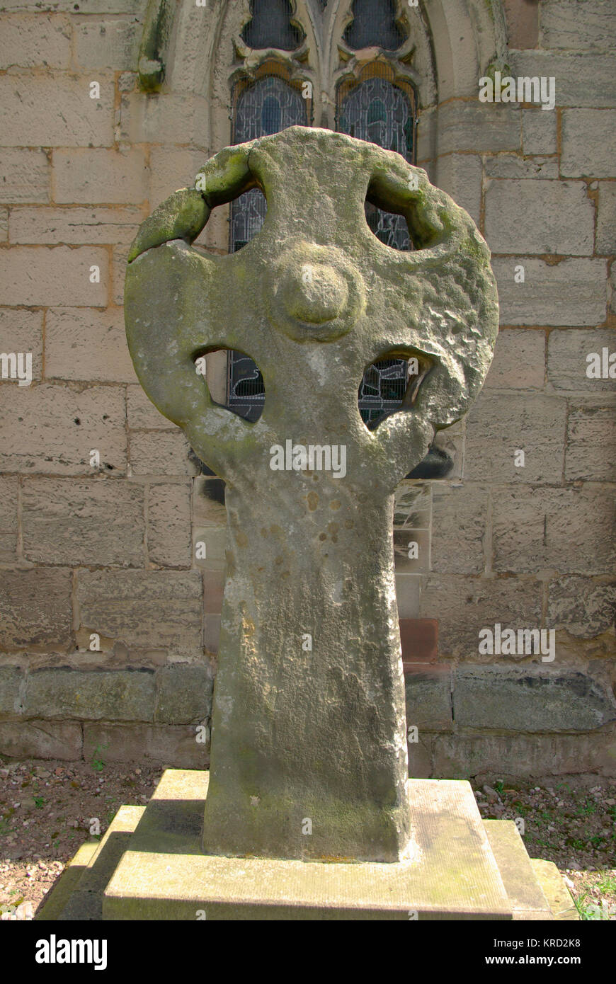 Ancient cross outside St Mary's Church, Rolleston on Dove, Staffordshire. Stock Photo