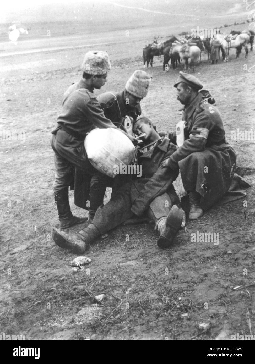 Wounded Russian Man, WW1 Stock Photo