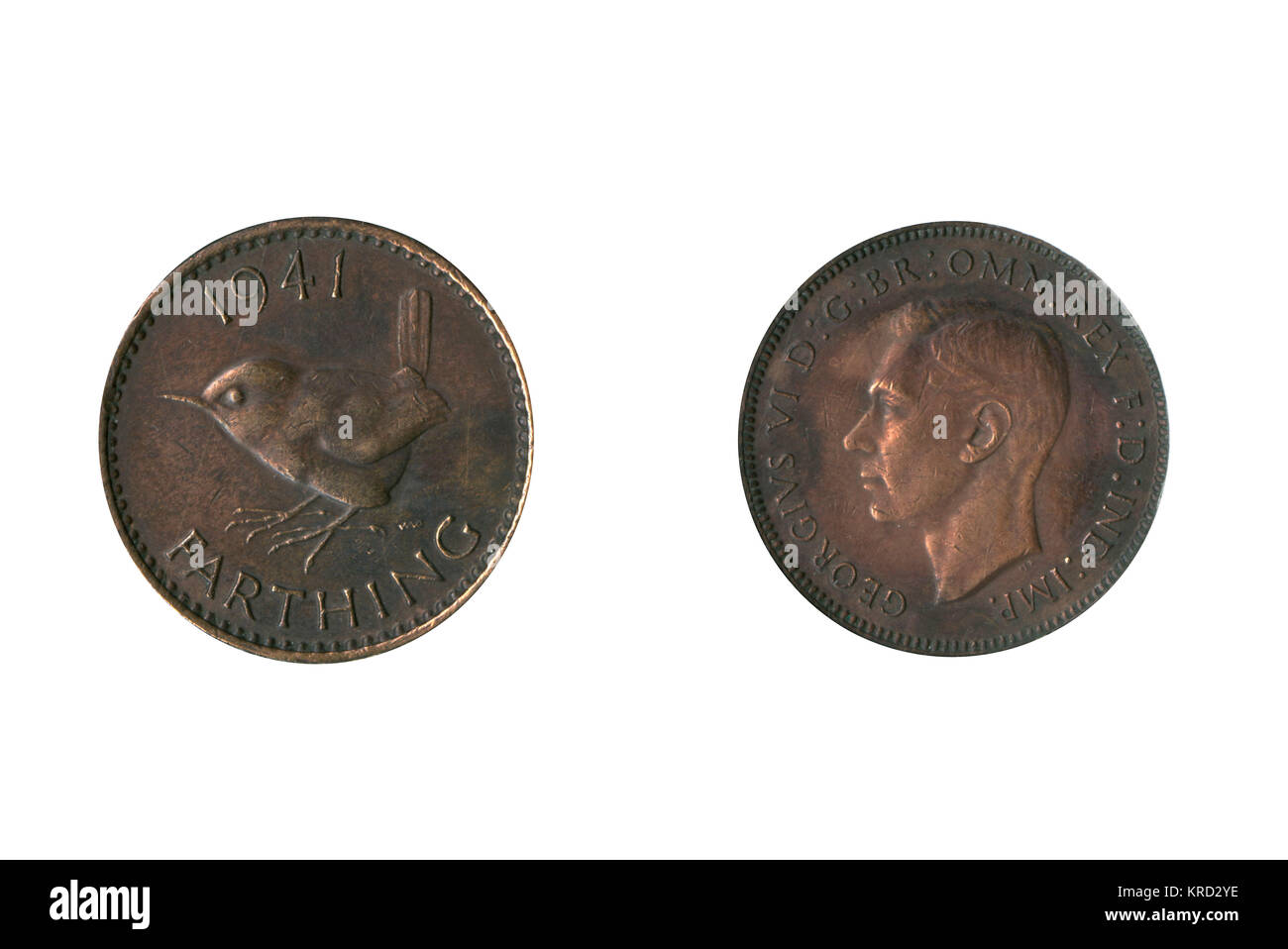 British coin, a George VI farthing (a quarter of a penny).       Date: 1941 Stock Photo