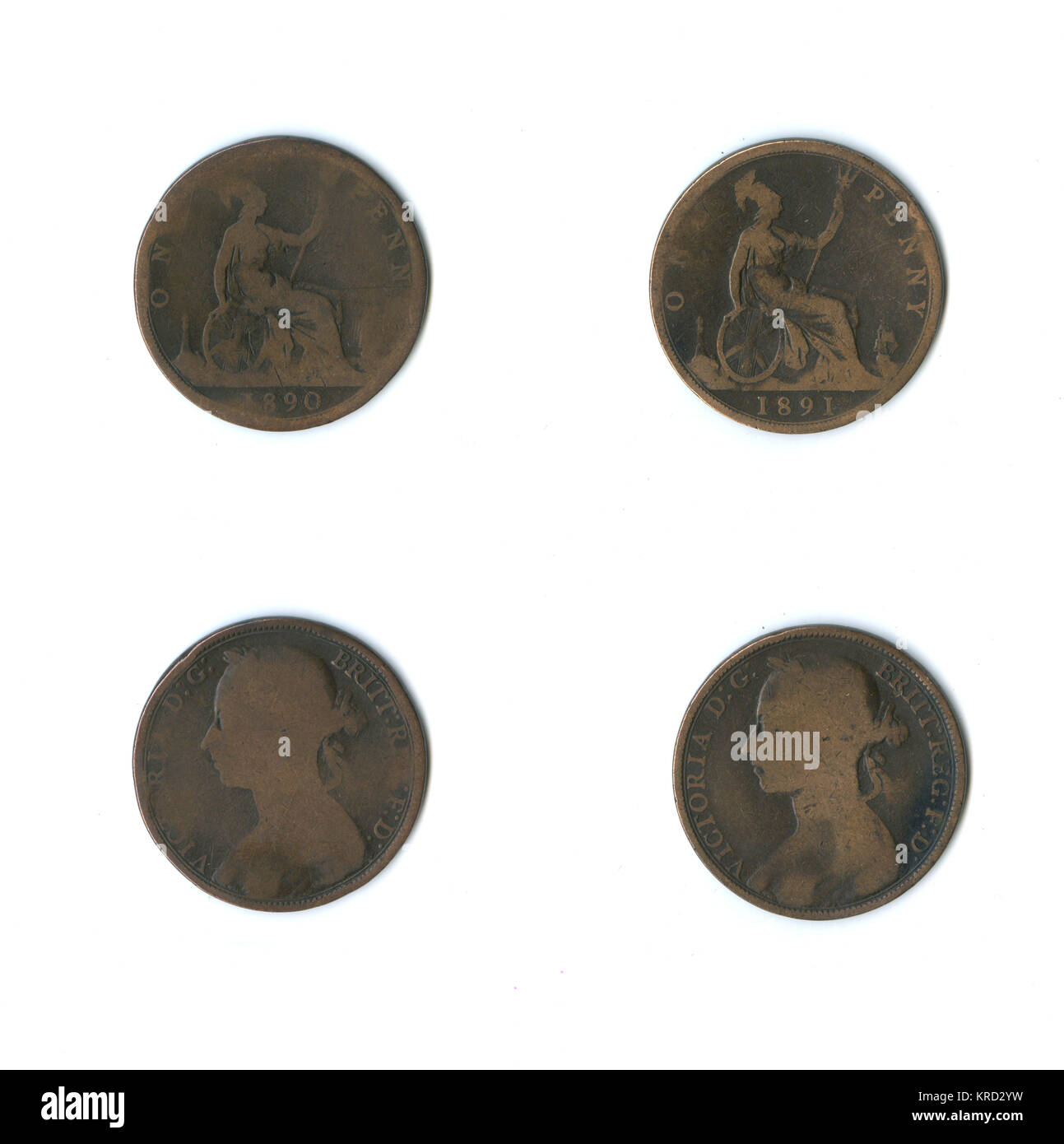 British coins, two Queen Victoria pennies Stock Photo