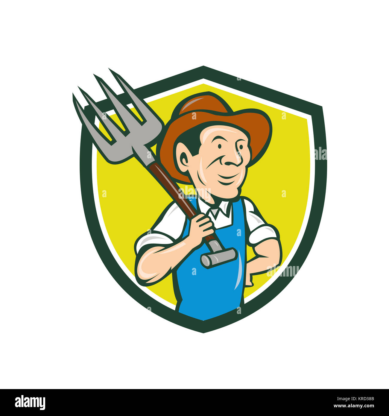 Farmer Holding Pitchfork Shoulder Crest Cartoon Stock Photo - Alamy