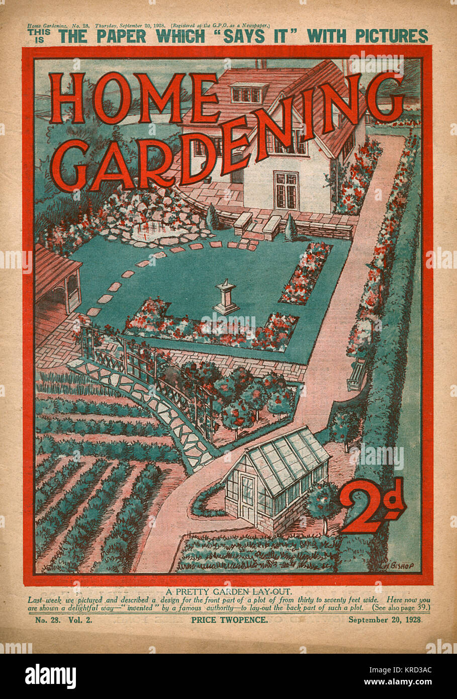 Front cover of Home Gardening magazine, featuring a pretty garden lay