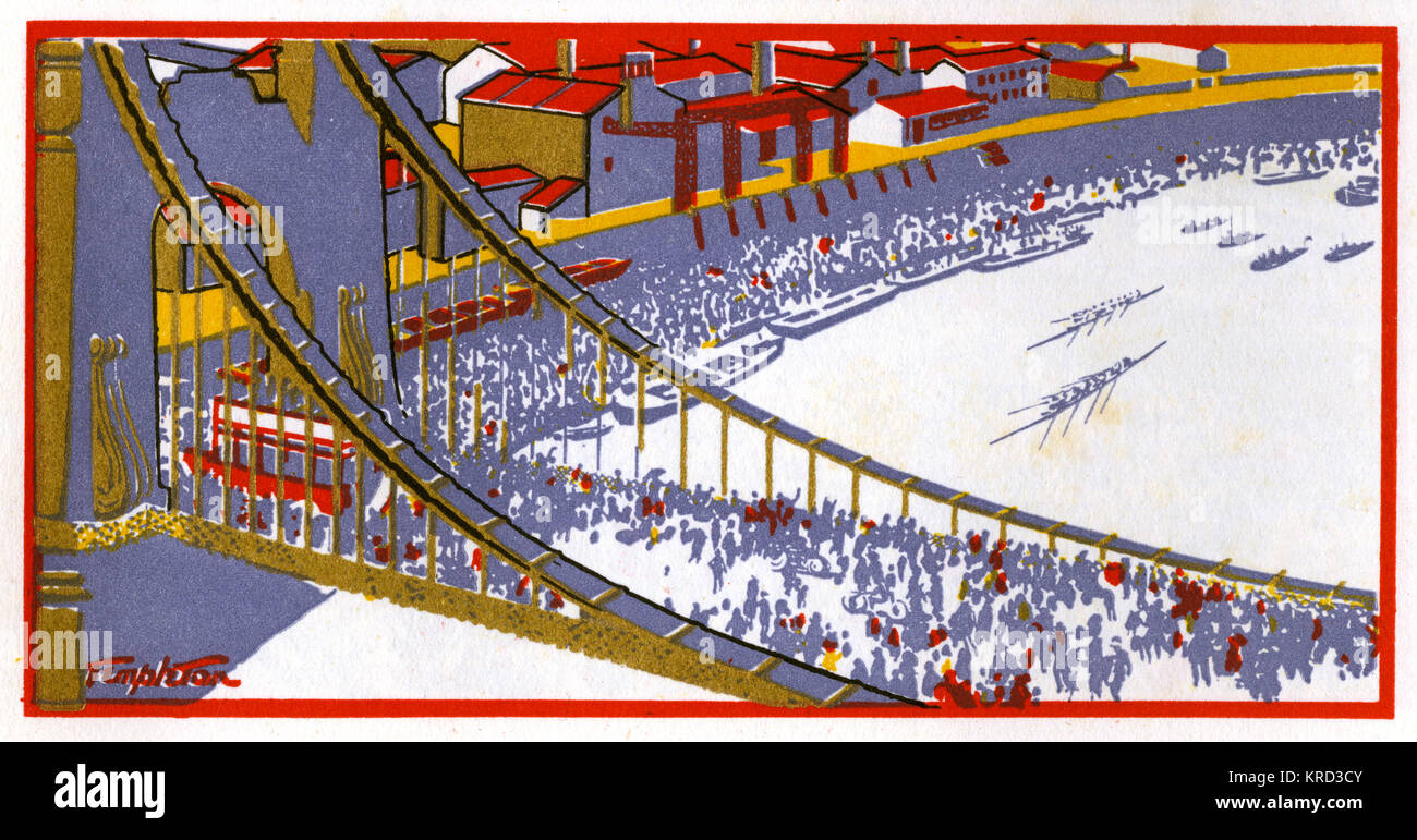Stylised illustration of the famous boat race along the River Thames.     Date: 1927 Stock Photo
