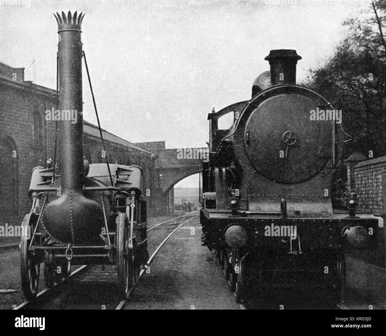 Stephenson's Rocket with a George V class engine Stock Photo