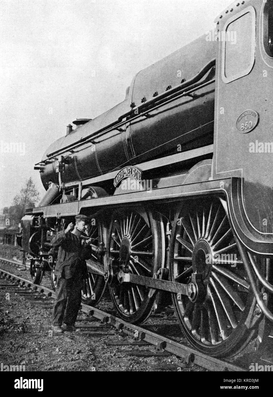 The Southern Railway engine, 'Lord Nelson' , 850, which gave its name to this class of engines, named after famous admirals. The Lord Nelson is the only preserved engine of this class.     Date: c.1926 Stock Photo