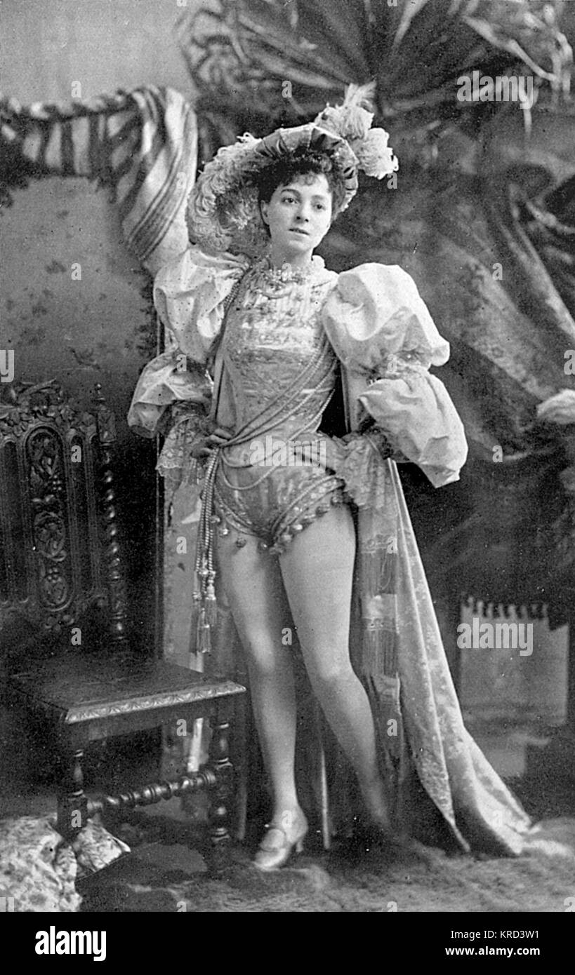 Vesta Tilley (1864-1952), born Matilda Alice Powles, later Lady de Frece, music hall actress whose speciality was male impersonations.  Pictured in costume as the Prince in Beauty and the Beast at Drury Lane.  Another actor played the part of the beast each evening while Vesta performed at adjacent variety theatres before hurrying back to Drury Lane to complete her role before the end of the show, thus trebling her salary.       Date: 1910s Stock Photo