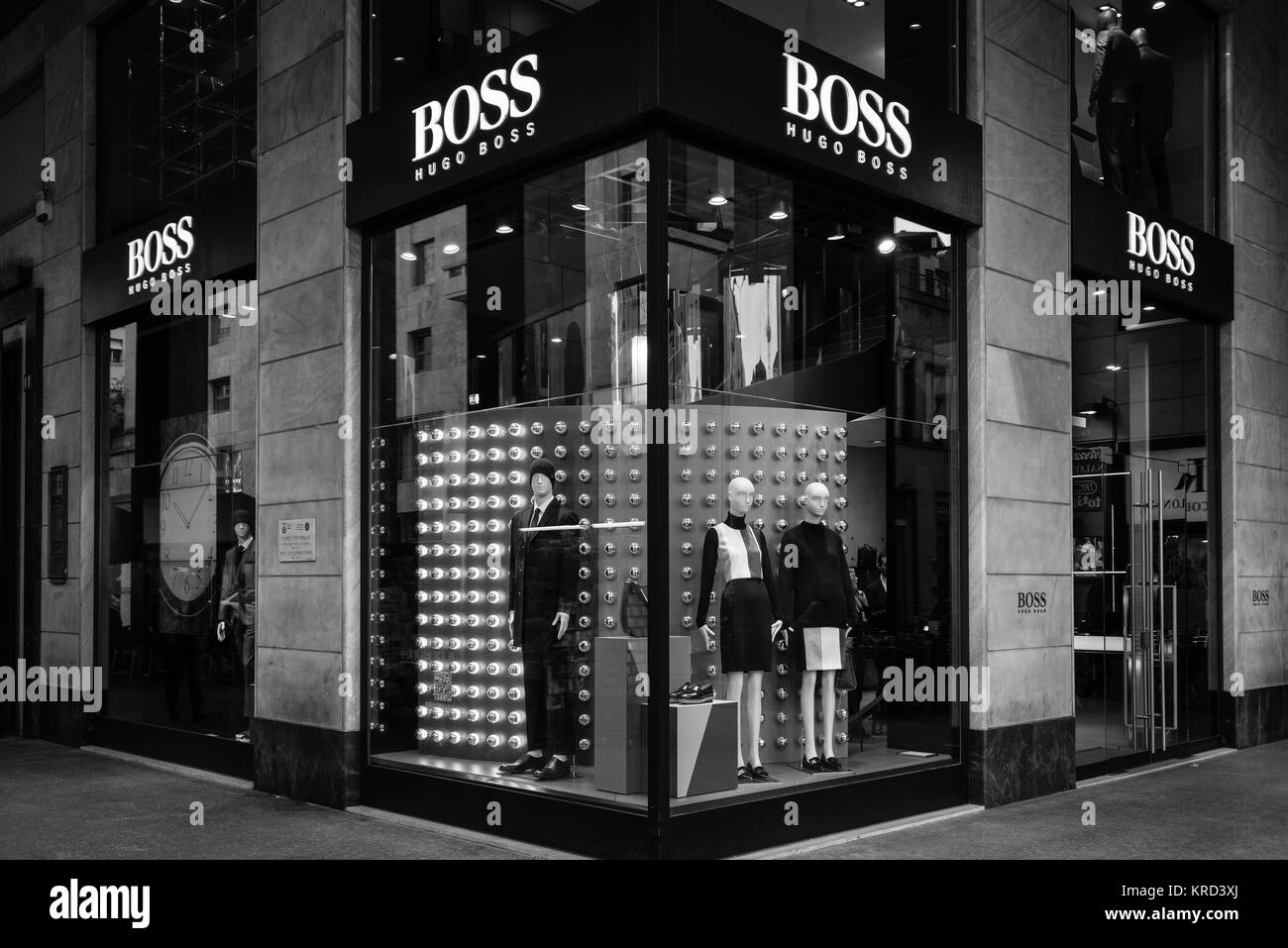 Milan - October 9, 2016:  Hugo Boss store in Milan Stock Photo