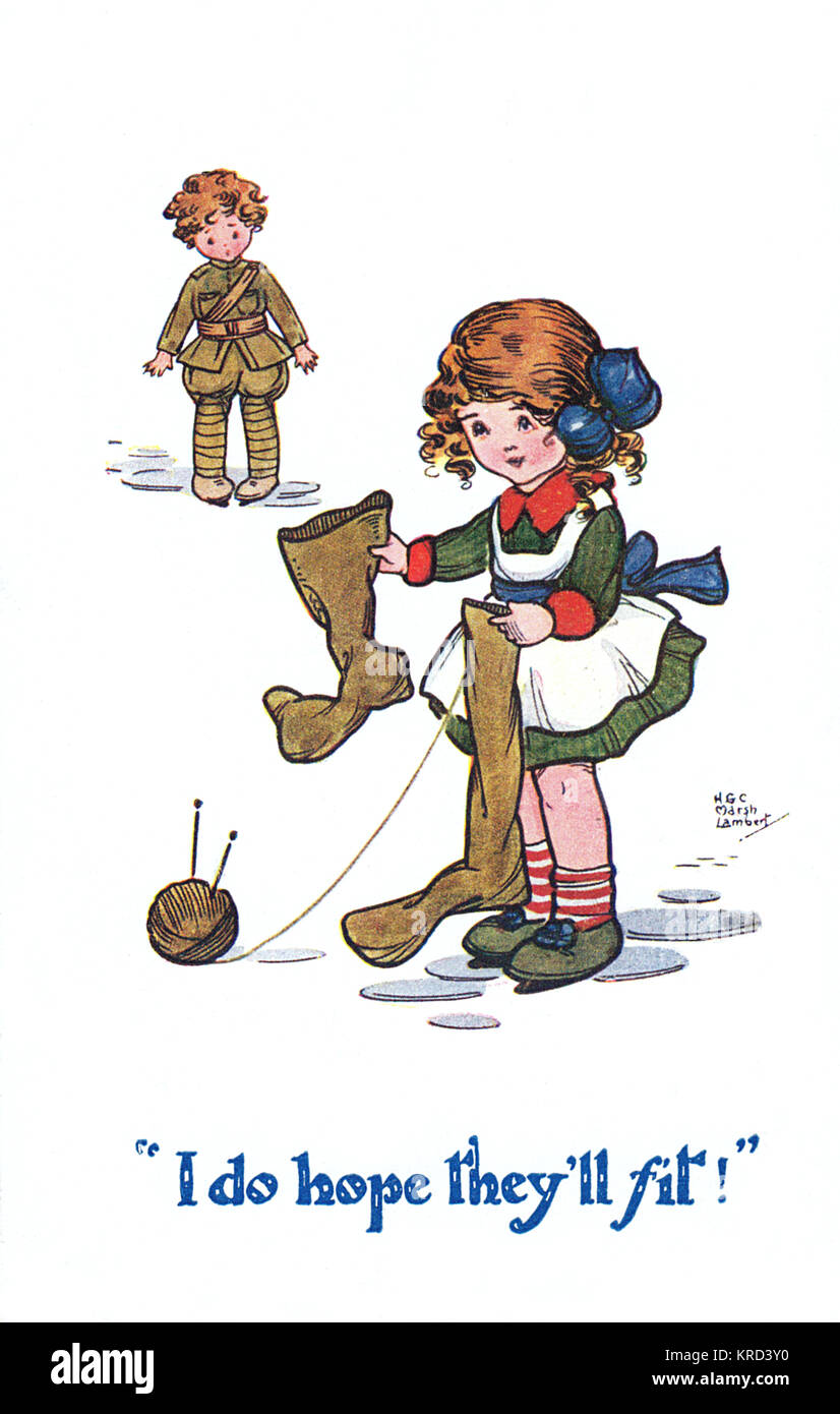 WW1 knitting postcard Stock Photo