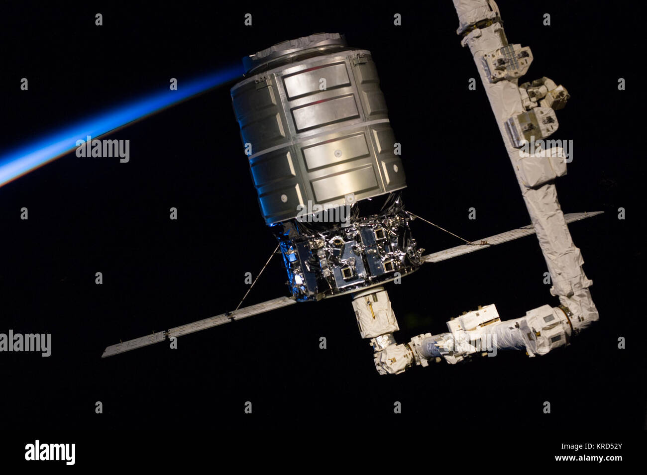 Cygnus 1 grappled by Canadarm2 (a Stock Photo - Alamy