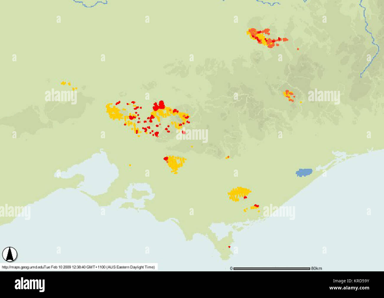 2009 Victorian bushfires map 10 February Stock Photo Alamy