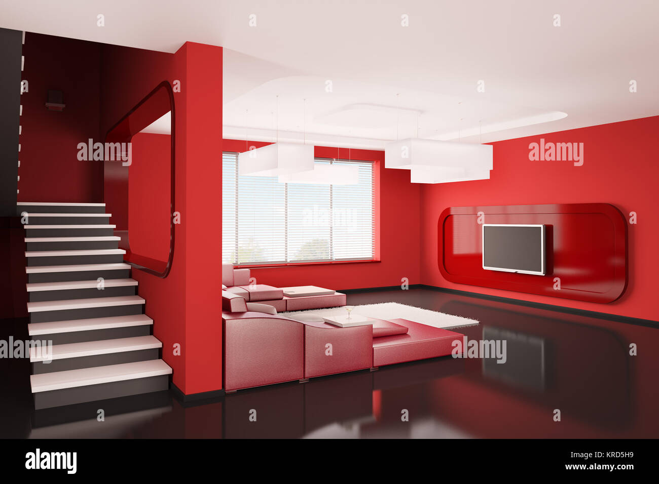 Interior of apartment with stairs 3d render Stock Photo - Alamy