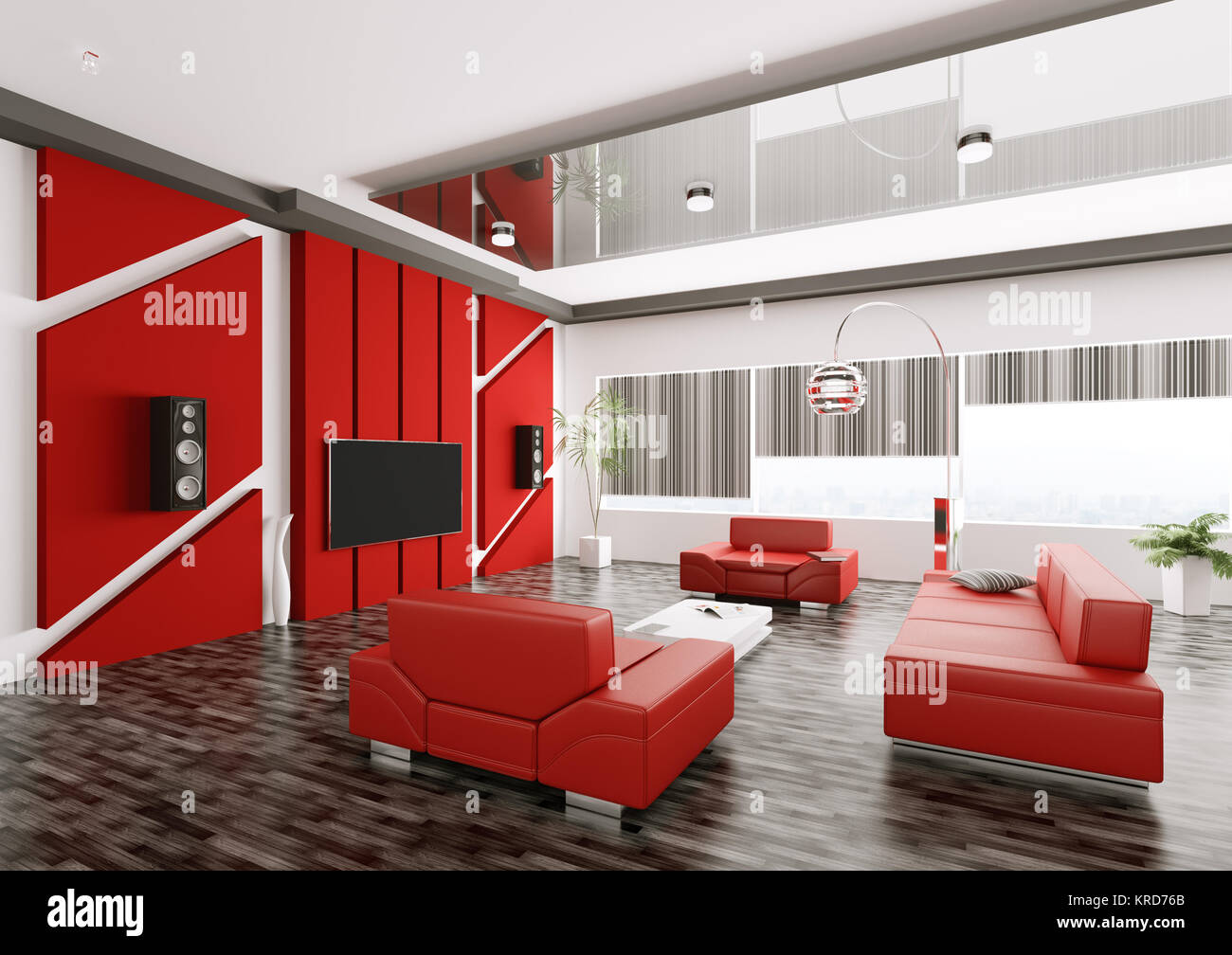 Interior of modern living room with lcd 3d render Stock Photo - Alamy