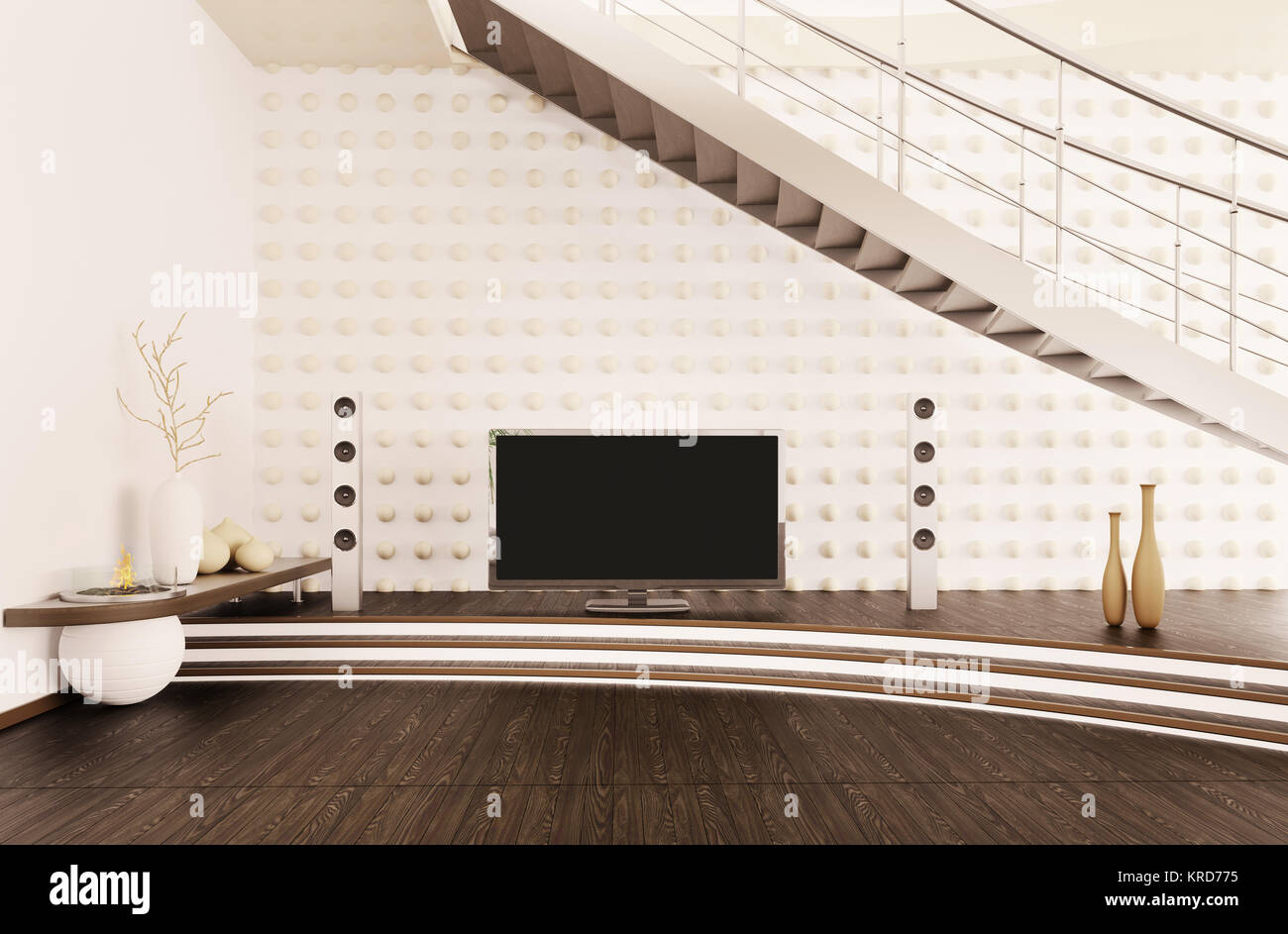 Interior Of Modern Living Room With Home Cinema 3d Render