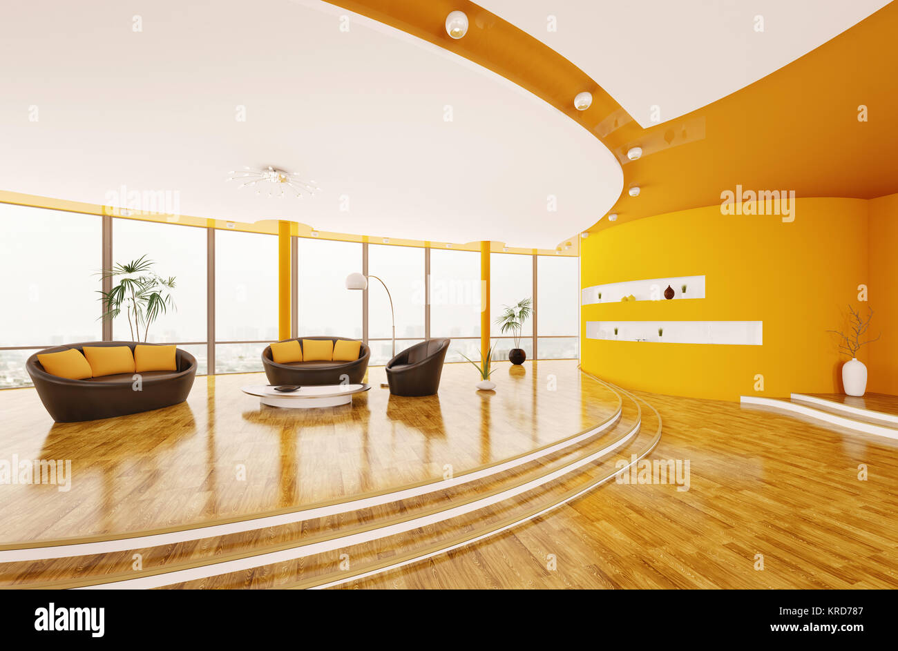 Interior of modern living room with sofas and armchair 3d render Stock ...