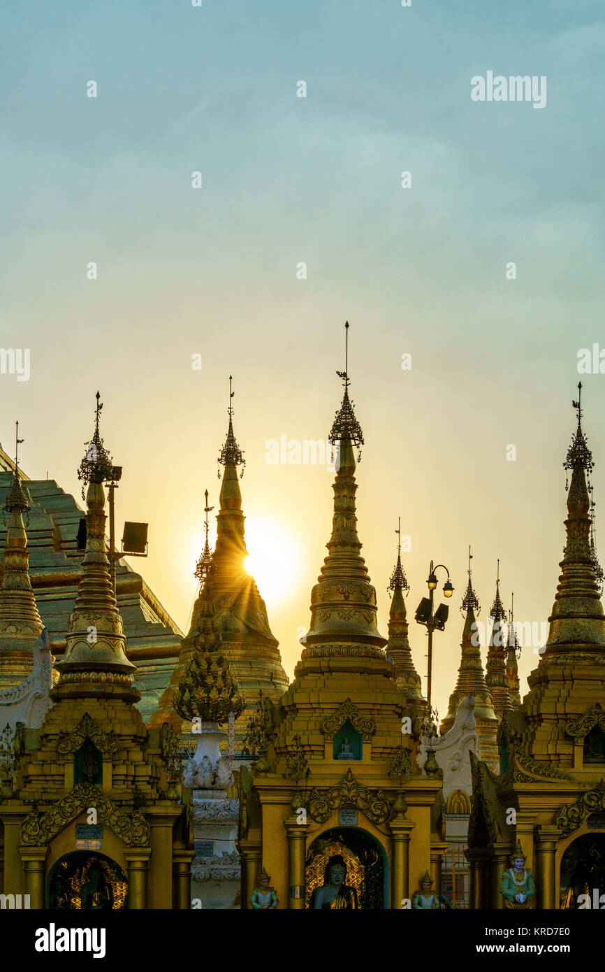Royalty high quality free stock image of Shwedagon Paya pagoda Myanmer famous sacred place and tourist attraction landmark.Yangon, Myanmar Stock Photo