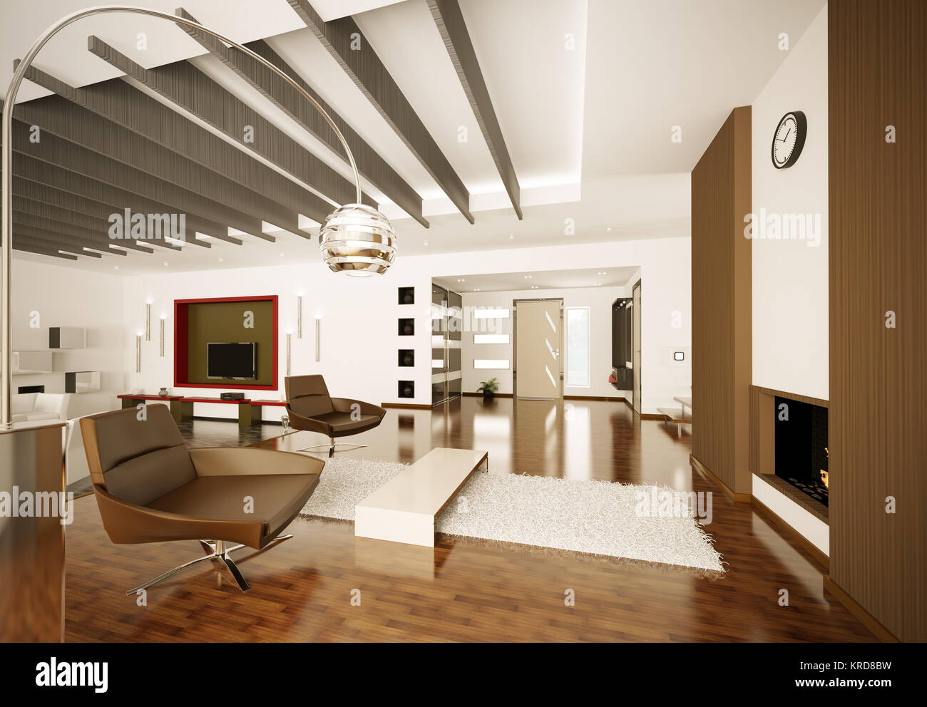 Modern apartment interior living room hall 3d render Stock Photo - Alamy