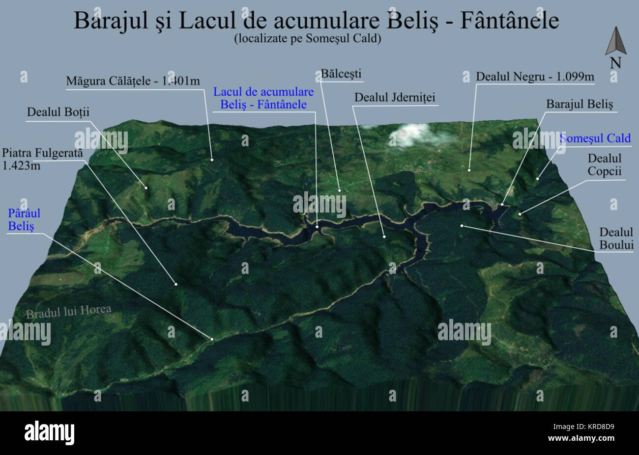 Harta 3D pentru Lacul de acumulare Belis - Fantanele, Romania Stock Photo