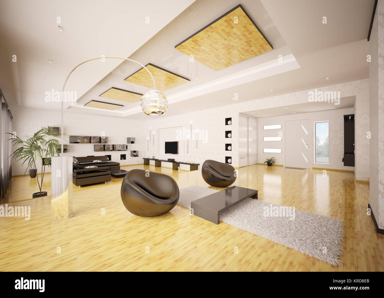 Home interior of modern apartment living room hall 3d render Stock ...