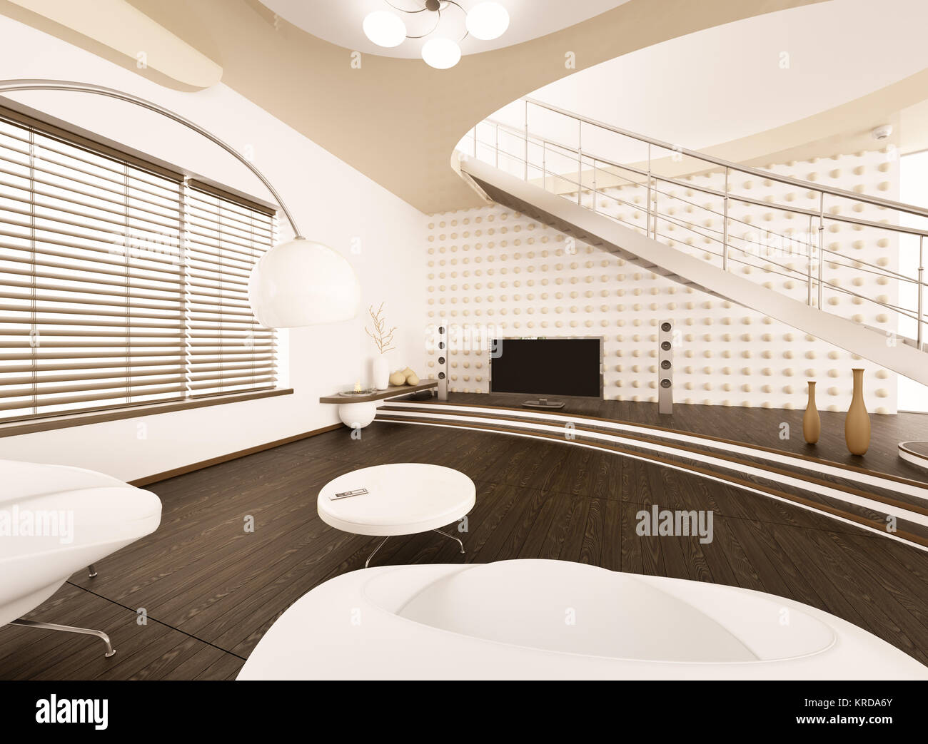 Modern interior of living room with staircase 3d render Stock Photo - Alamy