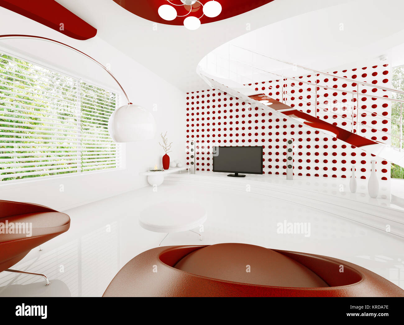 Modern interior of living room with staircase 3d render Stock Photo - Alamy