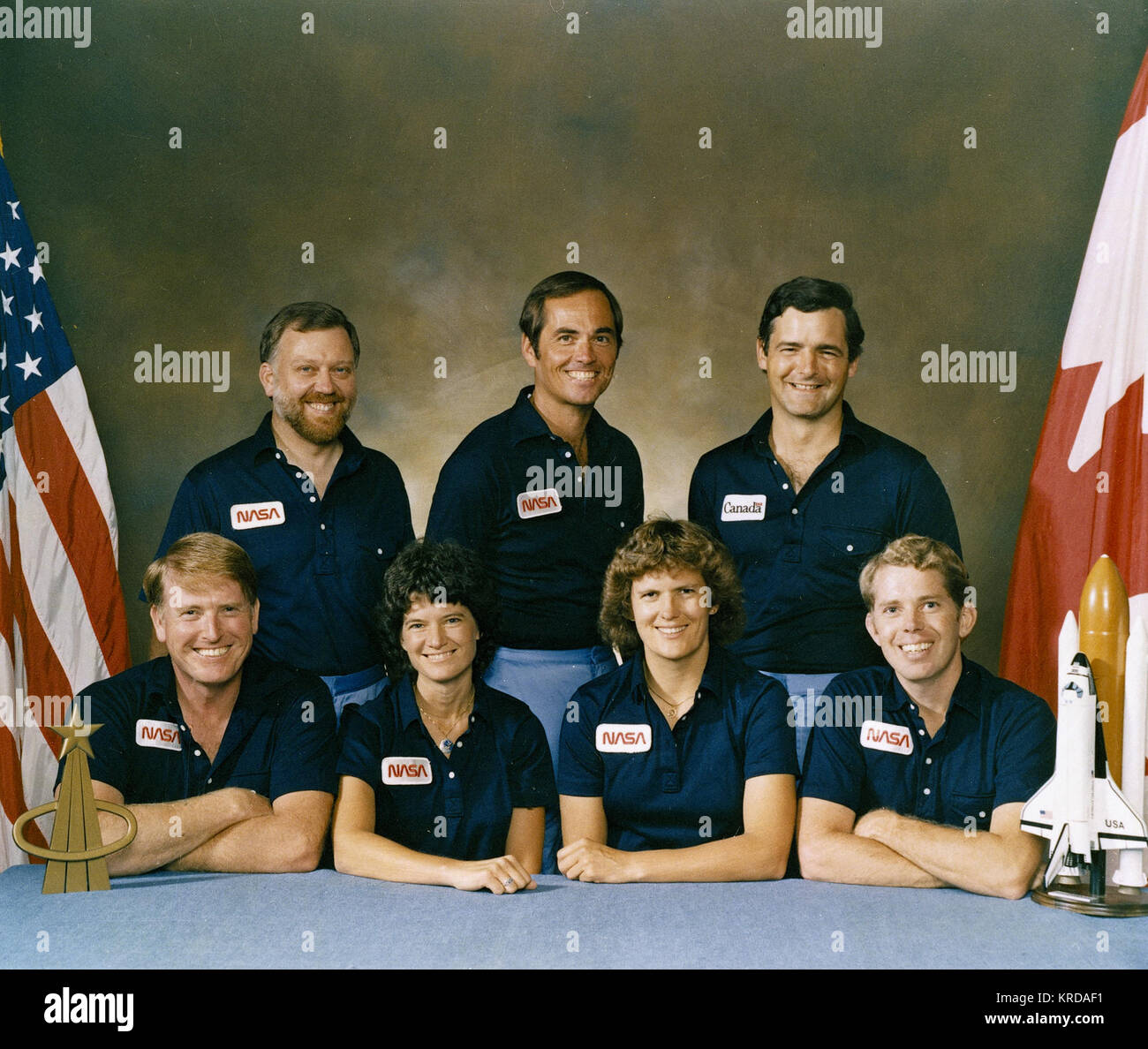 STS-41G CREW PORTRAIT: JON A. MCBRIDE; SALLY K. RIDE; KATHRYN D. SULLIVAN; DAVID C. LEESTMA; PAUL D. SCULLT-POWER; ROBERT L. CRIPPEN STS-41-G crew Stock Photo